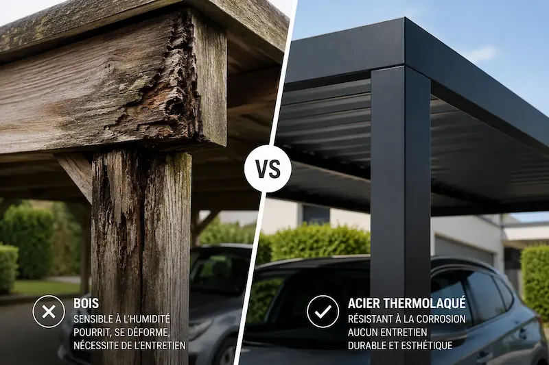 Structure carport acier thermolaqué sur mesure